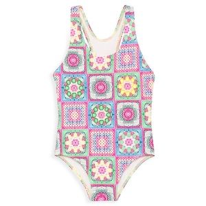 Submarine chrochet print one piece bathing suit little girl